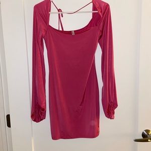 Pink long sleeve body con dress